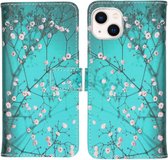 iMoshion Design Softcase Book Case iPhone 13 hoesje - Blossom Watercolor White