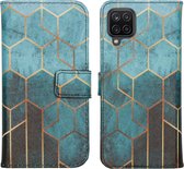 iMoshion Hoesje Geschikt voor Samsung Galaxy A12 Hoesje Met Pasjeshouder - iMoshion Design Softcase Bookcase - Goud / Meerkleurig / Groen / Green Honeycomb