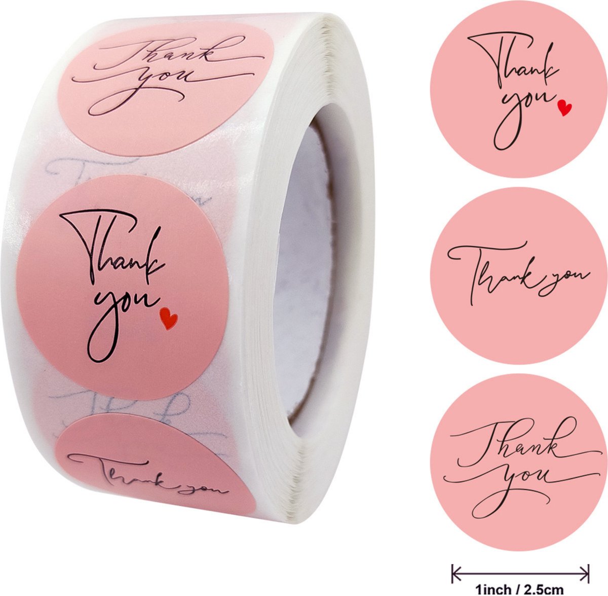 Thank you stickers - 500 stuks - 25 mm - Bedankt stickers - Small business packaging - Thank you stickers op rol - Sluitstickers - Sluitzegel - Verpakkingsmateriaal - Stickerrol - Roze