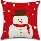 Kussenhoes Kerst - Sneeuwpop Rood - Kussenhoes - Kerst - 45x45 cm - Sierkussen - Polyester