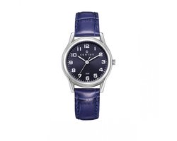 Certus-Duidelijk Dames horloge-Blauw lederen band en wijzerplaat.