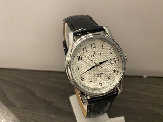 Certus Duidelijk heren horloge Datumaanduiding Zwart lederen band. bol