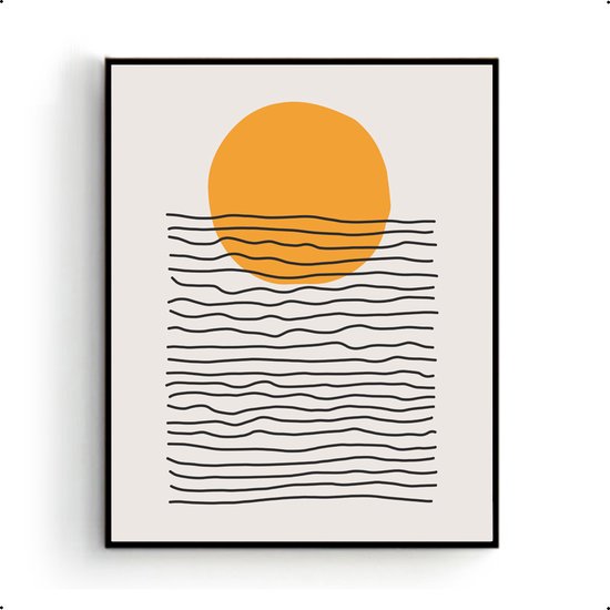 Poster Kunst Abstracte Lijnen Zonsondergang over Water Oranje - Abstract / Lijnen Poster - Kunst - 30x21cm A4 - PosterCity