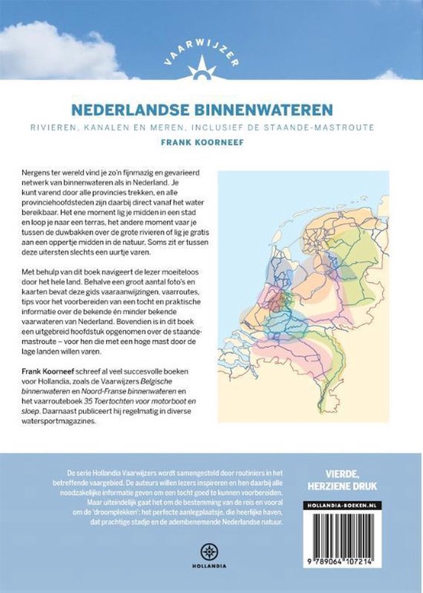Kaarten met gekleurde routes op het Nederlandse binnenwater, inclusief de Staande Mastroute. Titel: Vaarwijzer Nederlandse binnenwateren.