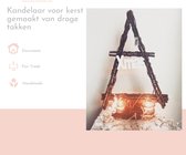 Kerst Kandelaar XMAS - Houten Theelichthouder met Glas - Takken Decoratie - Gedroogde Takken - Op voet - 35 x25 cm