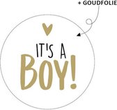 50x Sluitsticker It's a Boy! | Goudfolie |  Wit | 40 mm | Geboorte Sticker | Sluitzegel | Sticker Geboortekaart | Baby nieuws | Zwangerschap | Luxe Sluitzegel