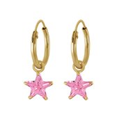Joy|S - Zilveren ster bedel oorbellen - kristal roze - oorringen - 14k goudplating