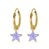 Joy|S - Zilveren ster bedel oorbellen - kristal lavendel paars - oorringen - 14k goudplating