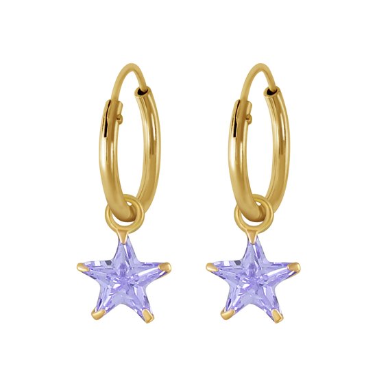 Joy|S - Zilveren ster bedel oorbellen - kristal lavendel paars - oorringen - 14k goudplating