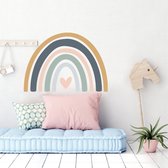 Muursticker Regenboog Pastel kleuren Met Hartje | Pasteltinten | 80 cm x 55 cm | Muurdecoratie | Slaapkamer | Kinderkamer | Babykamer | Meisje | Jongen | Decoratie Sticker