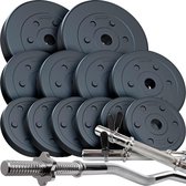 ScSPORTS® Halterset 39 kg - Curlstang, korte Halterstangen en Halterschijven - Kunststof - 30 mm - Gewichten