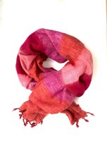 Sjaal-Yakwol-Roze-Oranje-Streep-190x75-80% Wol-Handgeweven-Fairtrade