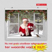 D&C Collection - poster - kerst poster - 60x45 cm - doorkijk - wit venster met Kerstman en mus - winter poster - kerst decoratie- kerstinterieur - kerst wanddecoratie