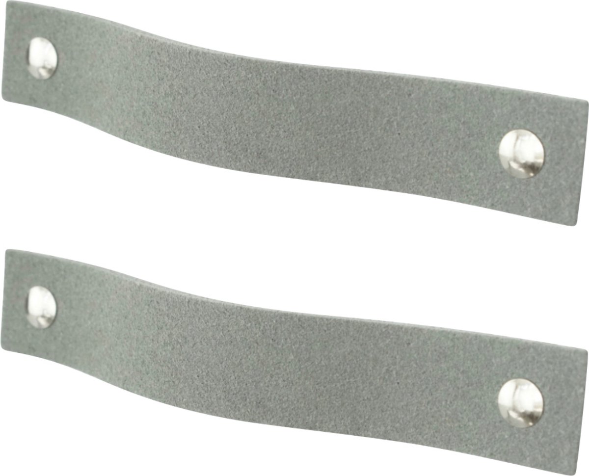 2x Leren handgrepen 'platte greep' - maat M (19 x 2,5 cm) - SUEDE GREY - incl. 3 kleuren schroefjes (handgreepjes - leren grepen - greepjes - leren lusjes) (handgreepjes - leren grepen - greepjes - leren lusjes)