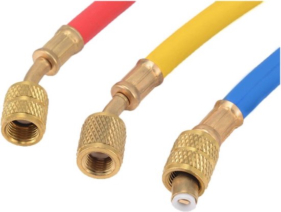 Manometer slangen, koppel Set 3 stuks met afsluitkranen, voor airco aansluiting R32 en R410 van Toolland — afbeelding 3