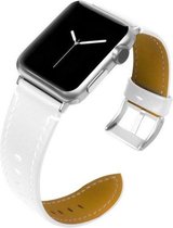 Geschikt voor Apple Watch bandje 42 / 44 / 45 mm - Series 1 2 3 4 5 6 7 SE - Smartwatch iWatch horloge band - 42mm 44mm 45mm - Fungus - PU Leer - Wit - Stiksel