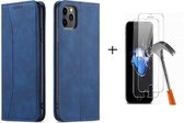 GSMNed – Luxe iPhone 11 Pro Blauw – hoogwaardig Leren Pu Hoesje – iPhone 11 Pro Blauw – Design – Met briefgeld vakje – Met Screenprotector