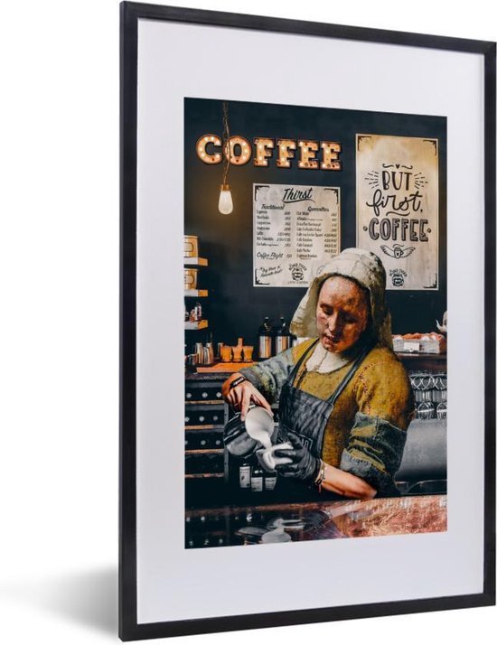 Poster met lijst Melkmeisje - Barista - Koffie - 40x60 cm