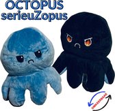 Octopus - SerieuZopus - mood knuffel - 20cm x 20cm - zwart/blauw - altijd serieus