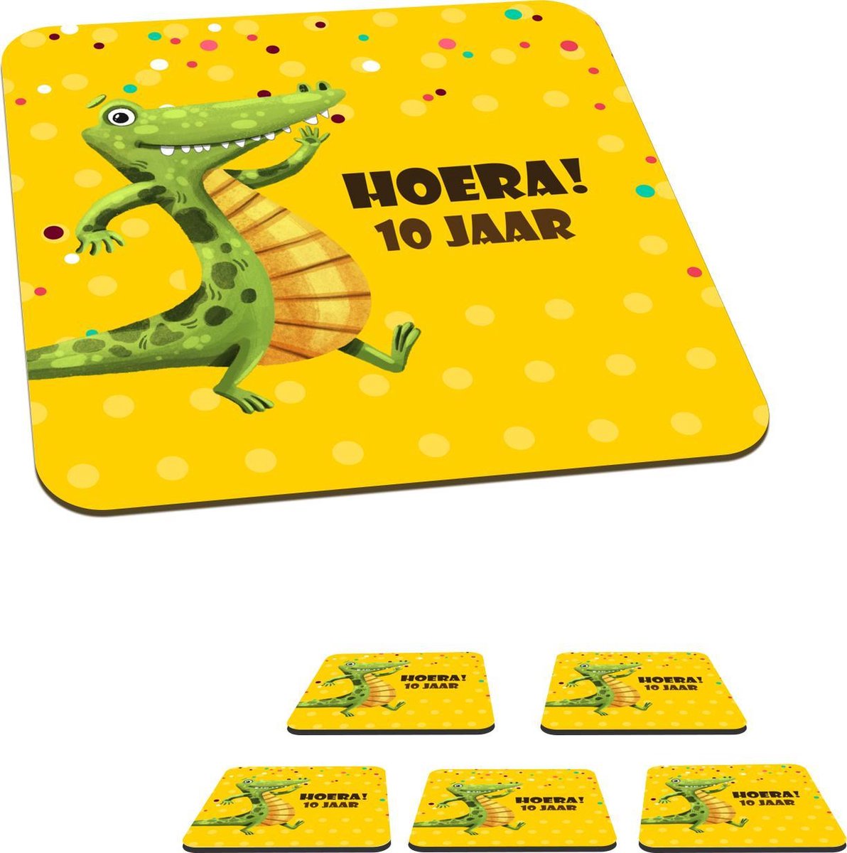 Onderzetters voor glazen - Jubileum - Krokodil - Kinderen - 10x10 cm - Glasonderzetters - 6 stuks