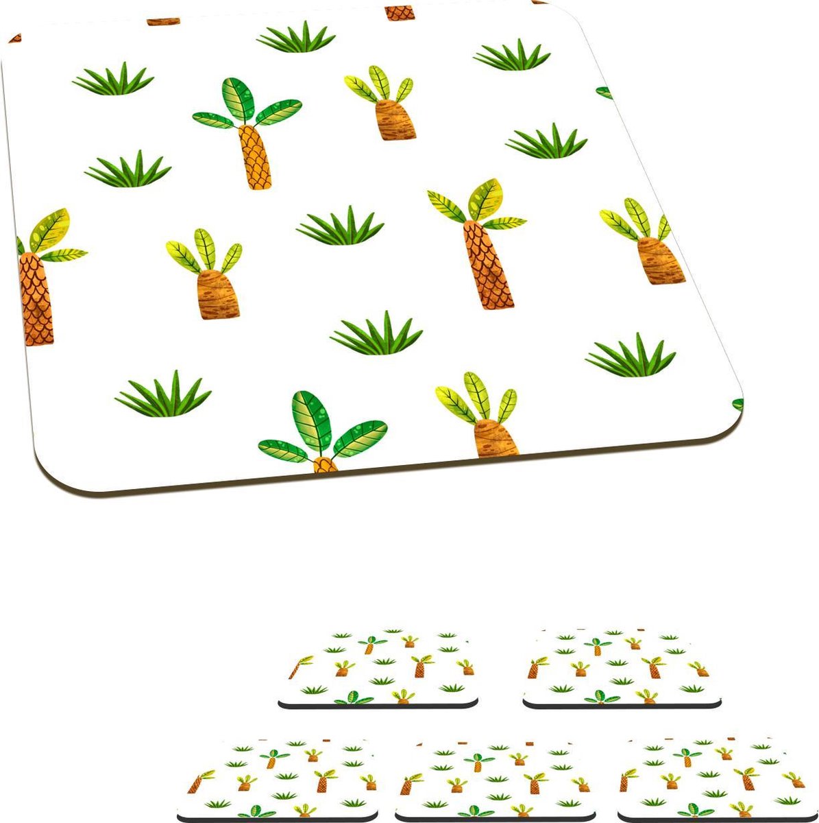 Onderzetters voor glazen - Jungle - Bomen - Design - 10x10 cm - Glasonderzetters - 6 stuks
