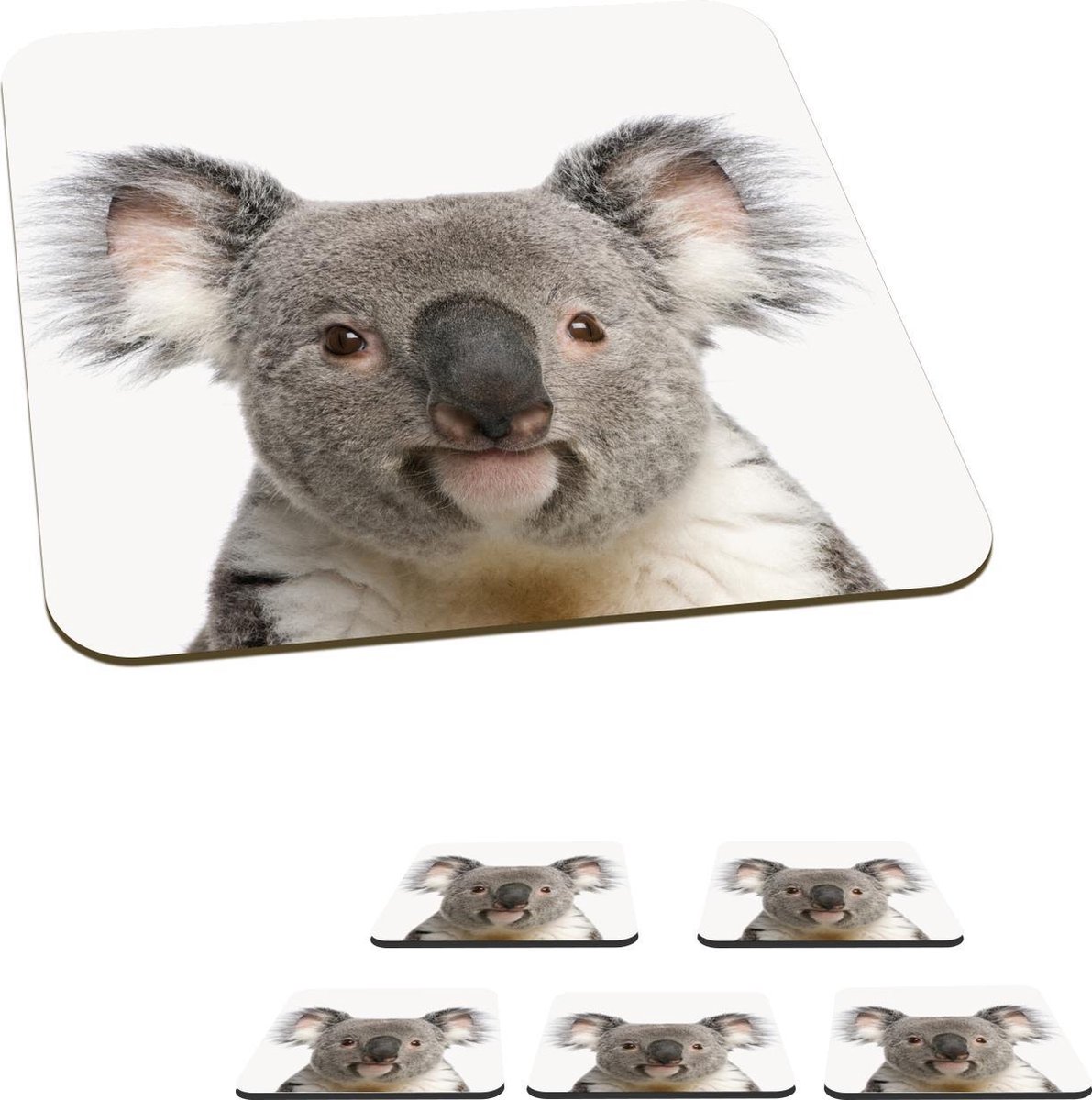 Onderzetters voor glazen - Dieren - Koala - Wit - 10x10 cm - Glasonderzetters - 6 stuks