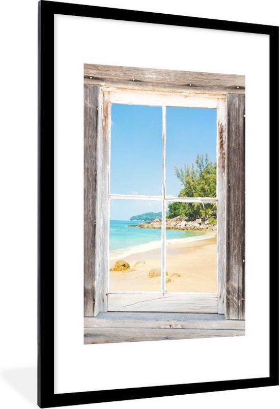 Fotolijst incl. Poster - Doorkijk - Strand - Hout - 60x90 cm - Posterlijst