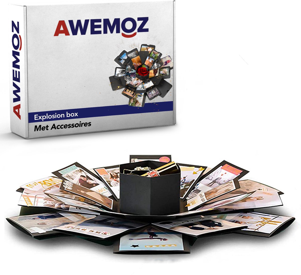 AWEMOZ Explosion Box - Foto box - Mystery Box - Unieke Geschenkdoos - Explosie box - Foto Doos - Knutselen - Incl. Kleuren Pennen en Stickervellen — afbeelding 8