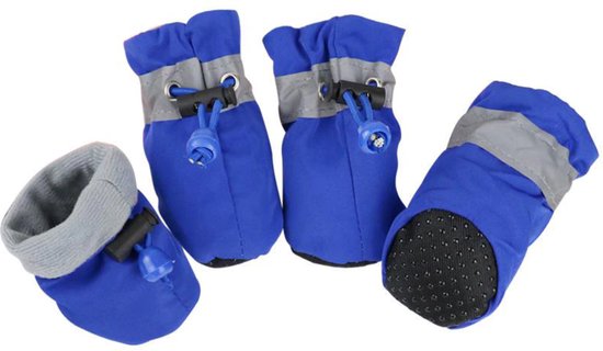 Hondenschoenen - Gripzolen - Elastische Sluiting - Spatbestendig - 4 St. - Blauw – 4,5 x 4 cm