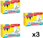 Vapona | Anti-muggenapparaat | set van 3 stuks | 220V toestel + flesje vloeistof 18 ml | 45 nachten