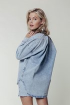 Colourful Rebel Teddy Rhinestones Blouse  Blauw Dames - Loose Fit - Katoen - S