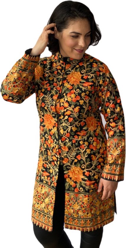 Dames jas zwart - Aari design geborduurd met meerkleurig bloemendesign |  bol.com