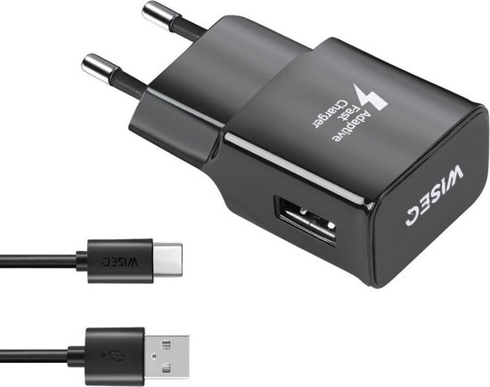 WISEQ Oplader voor Samsung inclusief USB C oplaadkabel - 1 meter - Smart Fast Charger - zwart