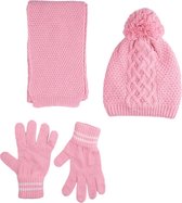 Kitti 3-Delig Winter Set | Muts met Fleecevoering - Sjaal - Handschoenen | 9-15 Jaar Meisjes |Parel Kraal-01 (K2180-03)