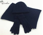 Gebreide Winterset Dames sjaal, muts, handschoenen - Navy/Donkerblauw