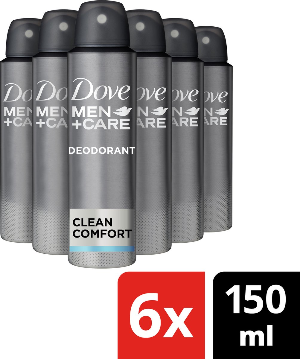 Dove Men+Care Man Clean Comfort 0% Anti-Transpirant Deodorant Spray- 6 x 150 ml - Voordeelverpakking - Dove Men+Care