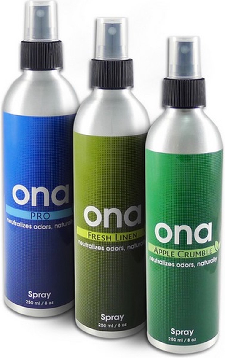 ONA Spray Set - 3 x 250ml - Luchtverfrisser - Geurneutralisator - Vernietiger van geuren