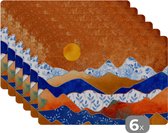 Placemat - Placemats kunststof - Delfts Blauw - Goud - Patronen - 45x30 cm - 6 stuks - Hittebestendig - Anti-Slip - Onderlegger - Afneembaar