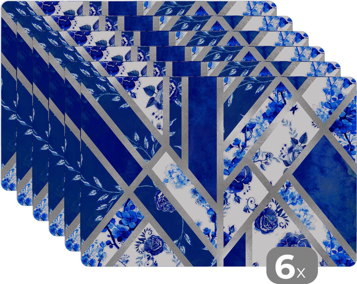 Placemat - Placemats kunststof - Design - Delfts blauw - Luxe - 45x30 cm - 6 stuks - Hittebestendig - Anti-Slip - Onderlegger - Afneembaar