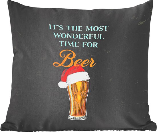 Sierkussens - Kussentjes Woonkamer - 50x50 cm - Kerst - Bier - Quotes - Spreuken - It's the most wonderful time for beer - Kerstversiering - Kerstdecoratie voor binnen - Woonkamer