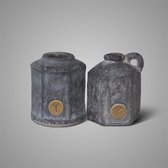 Brynxz - Set van 2 kruikjes van beton - Hexagonal - Industrial Vintage - Ø12cm en hoogte 15cm