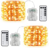 Lichtketting | Kerstverlichting | Lichtsnoer | 2x10 Meter | 100 LEDS | 8 Standen | Timerfunctie | Waterdicht | Binnen/Buiten | Batterijen | Afstandsbediening