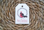 Labels Vogel Merry Christmas wit kraft 4,5 cm x 6,5 cm (set van 10 stuks) - Kerst - Cadeaulabels - Labels - Kerstlabels