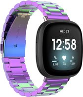Stalen Smartwatch bandje - Geschikt voor  Fitbit Sense stalen band - regenboog - Strap-it Horlogeband / Polsband / Armband