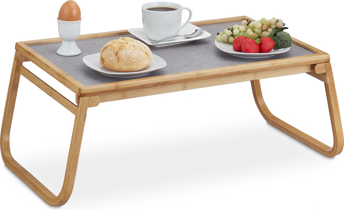 ontbijt op bed dienblad - bamboe - verhoogde rand - inklapbare poten - 23 x 60 x 33 cm