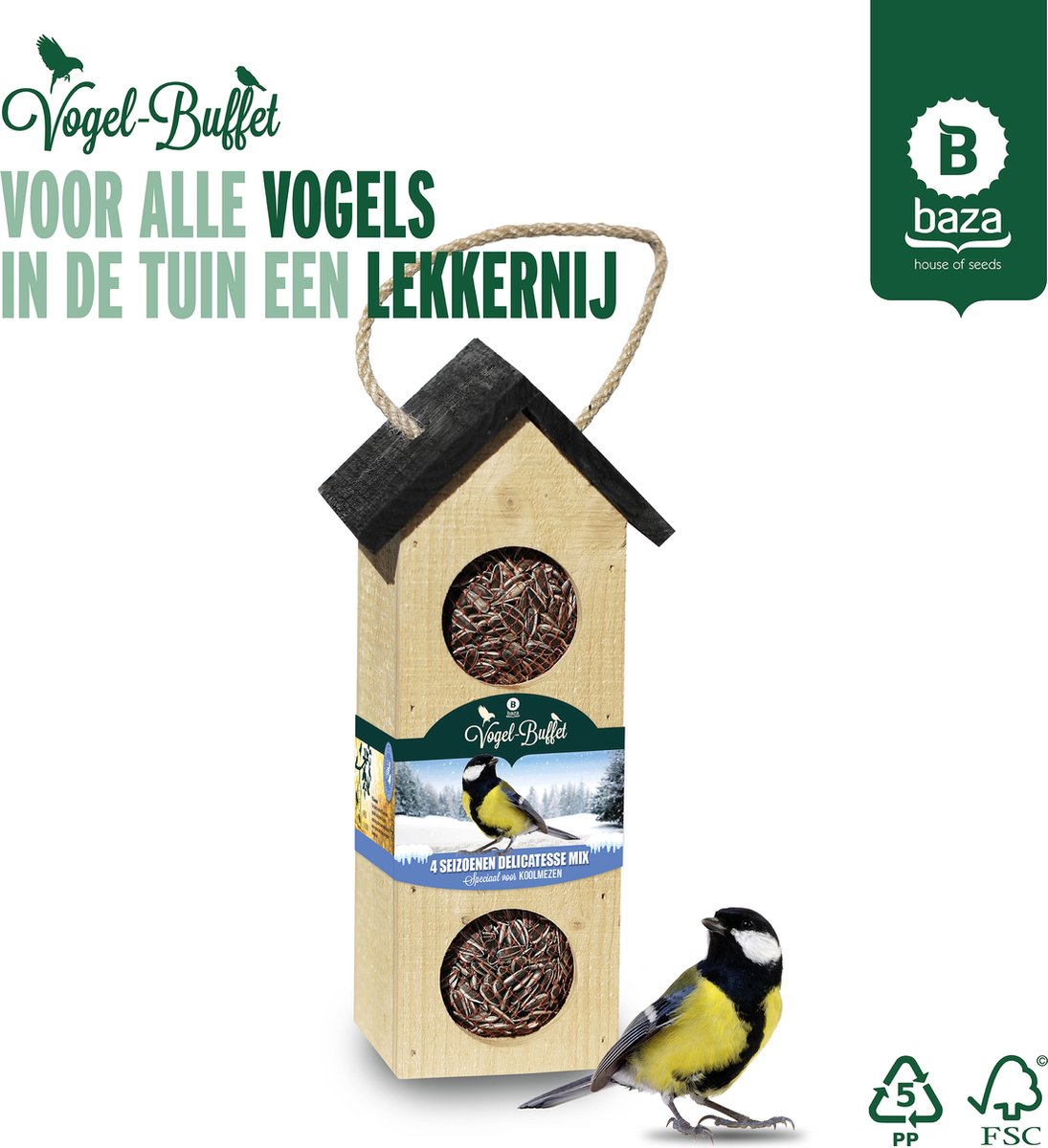 Complete Vogel-Buffet Chalet 3 Vogelvoederhuisje voor Mezen inclusief Vogelvoer - Baza
