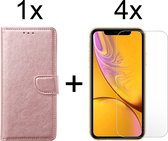 iPhone XR hoesje bookcase rose goud apple wallet case portemonnee hoes cover hoesjes - 4x iPhone XR screenprotector
