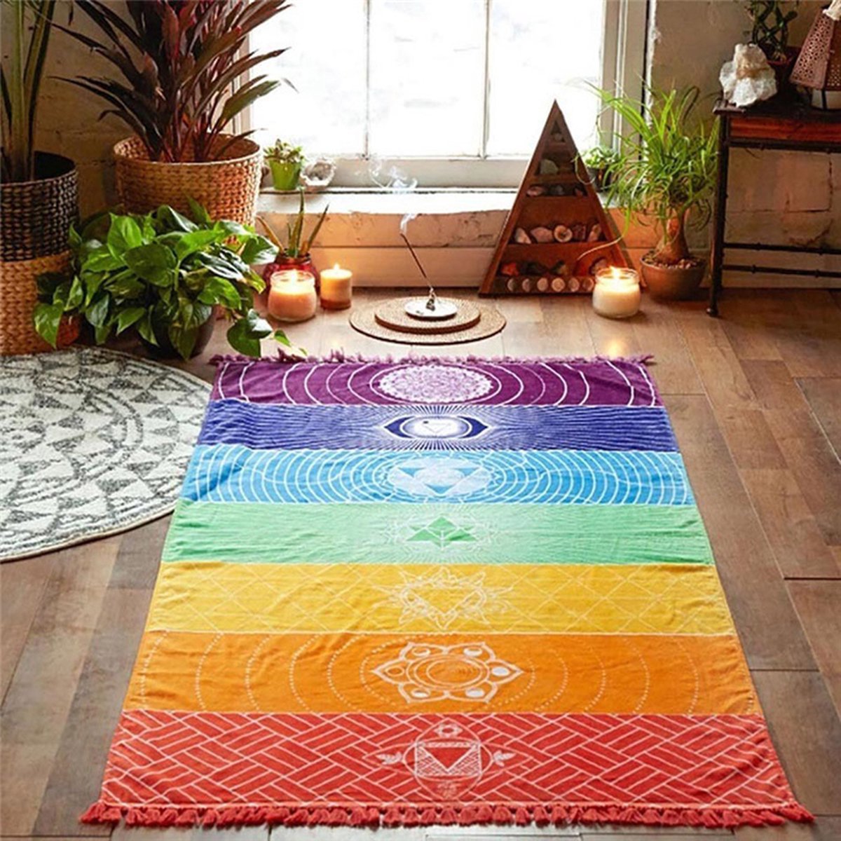 Wellness-House | Meditatie Kleed Chakra Mala | Meditatie | Yoga Kleed | Chakras Kleed | Zen Wandkleed | Wandkleed | 75 x 150 cm | Zen | Cadeau