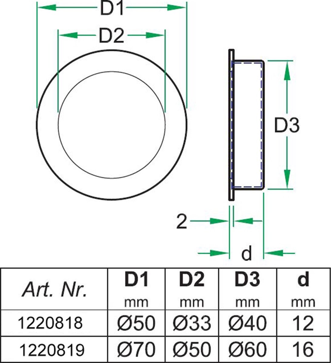 Oxloc Schuifdeurkom RVS diameter 50mm blind