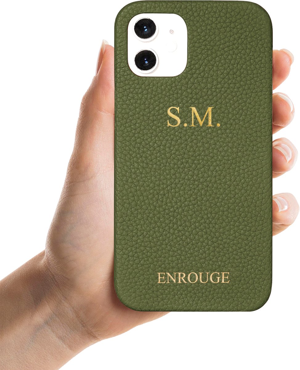 ENROUGE Iphone 12 Mini Hoesje Echt Leer + Naam Personalisatie